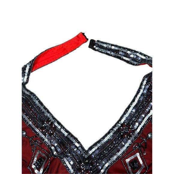 SCALA Women’s Large Beaded Halter Top Red Black Embellished Embroidered RARE - Picture 7 of 8